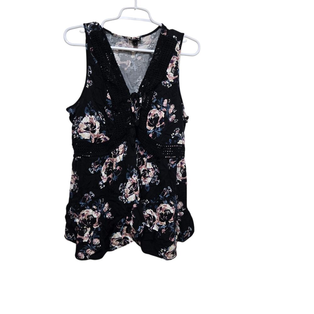 Torrid 1X Black Floral Crochet Lace Babydoll Tank Top